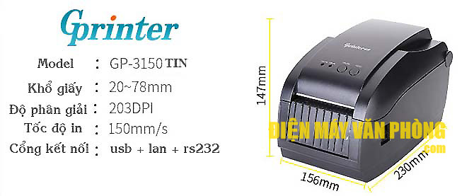 Máy in mã vạch Gprinter GP-3150TIN [USB + LAN + RS232]